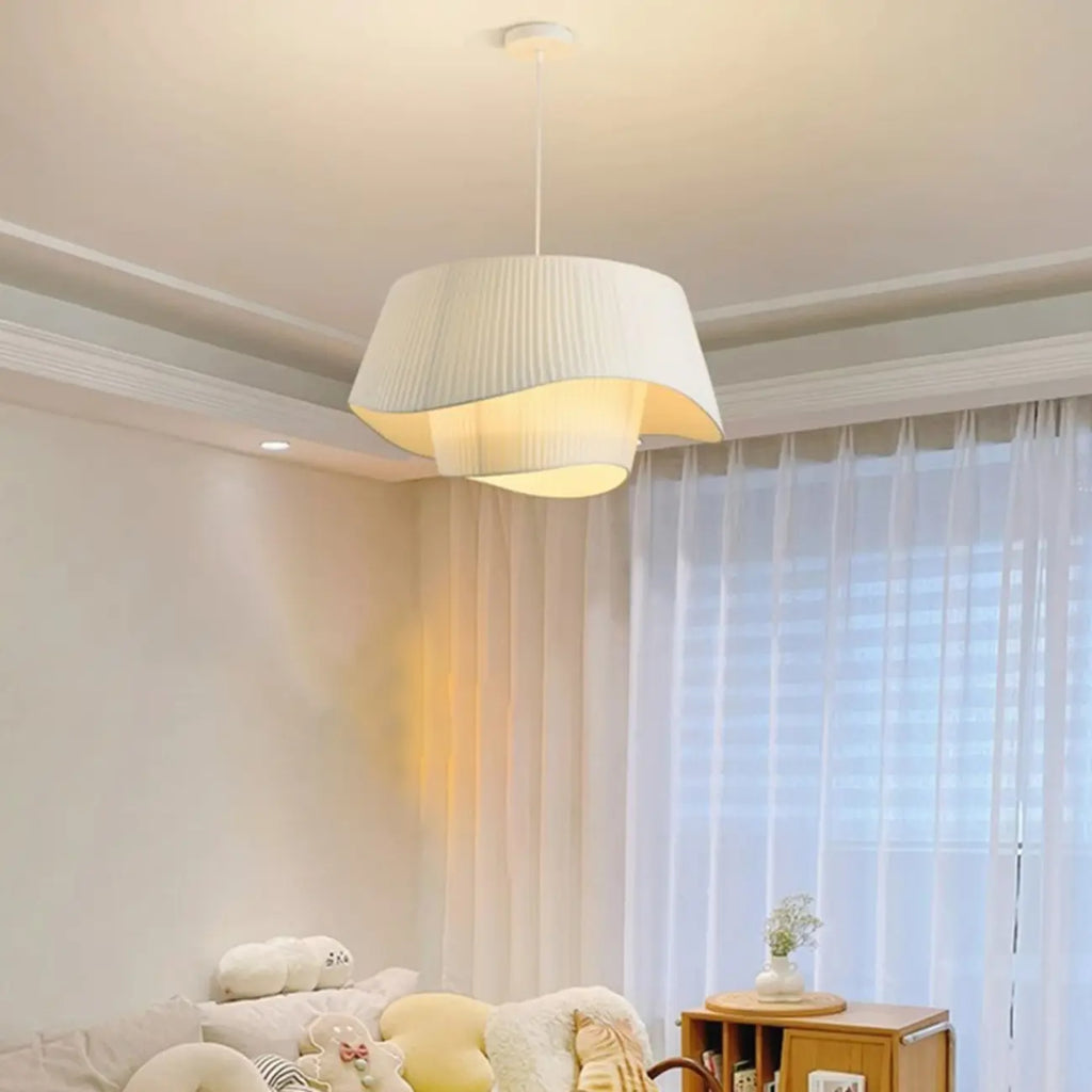Nordic White Fabric Drum Tier Chandelier