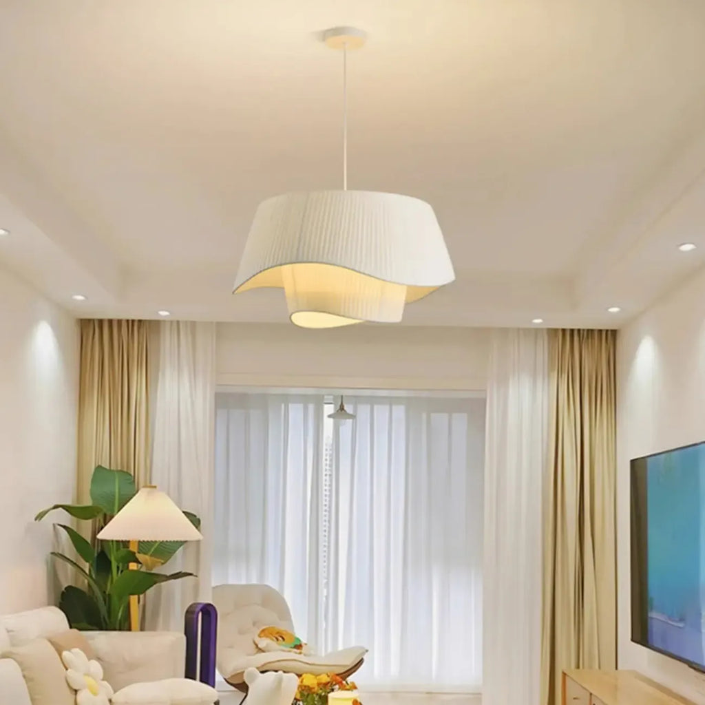 Nordic White Fabric Drum Tier Chandelier