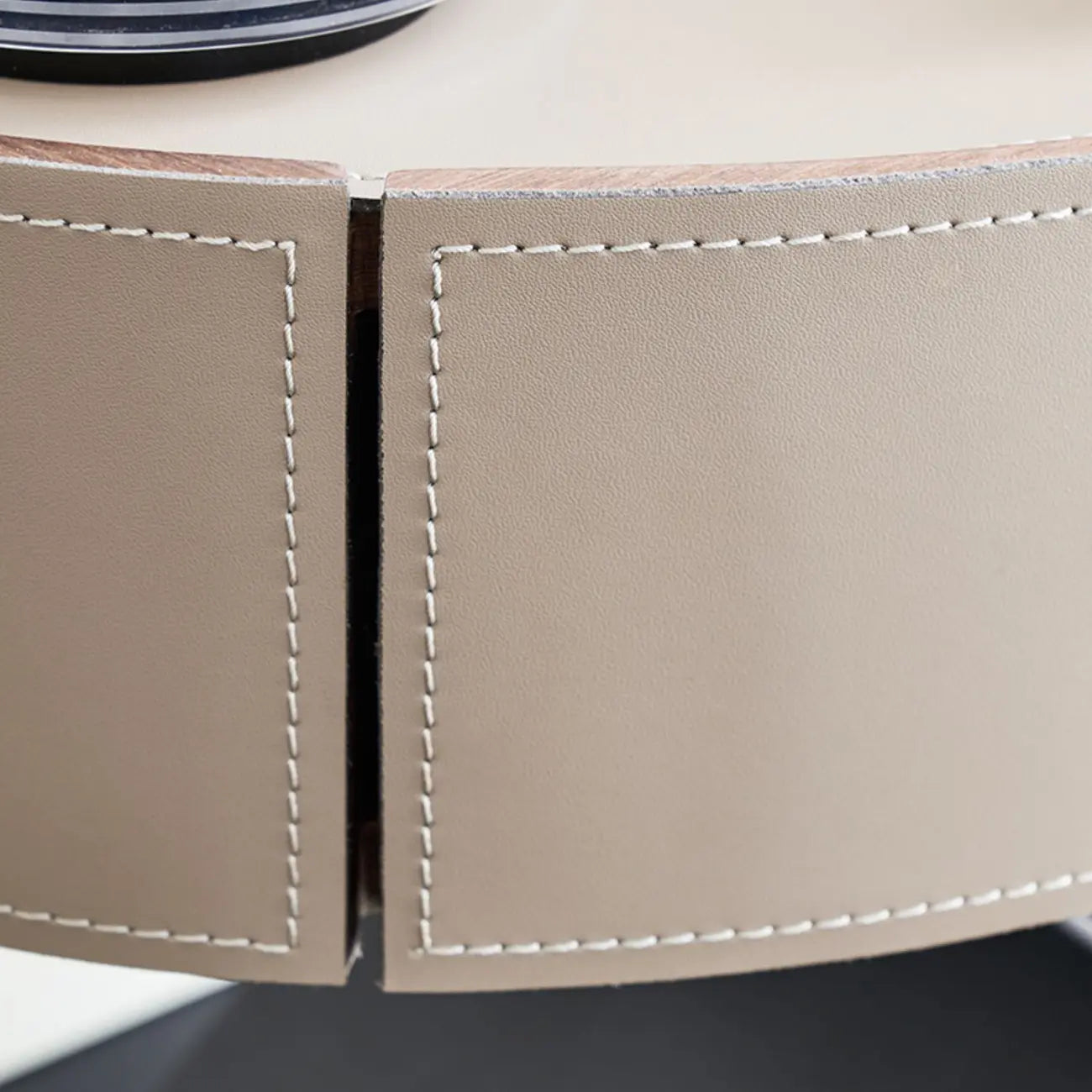 Contemporary Beige Leather Oval X-Base Drawer Nightstand