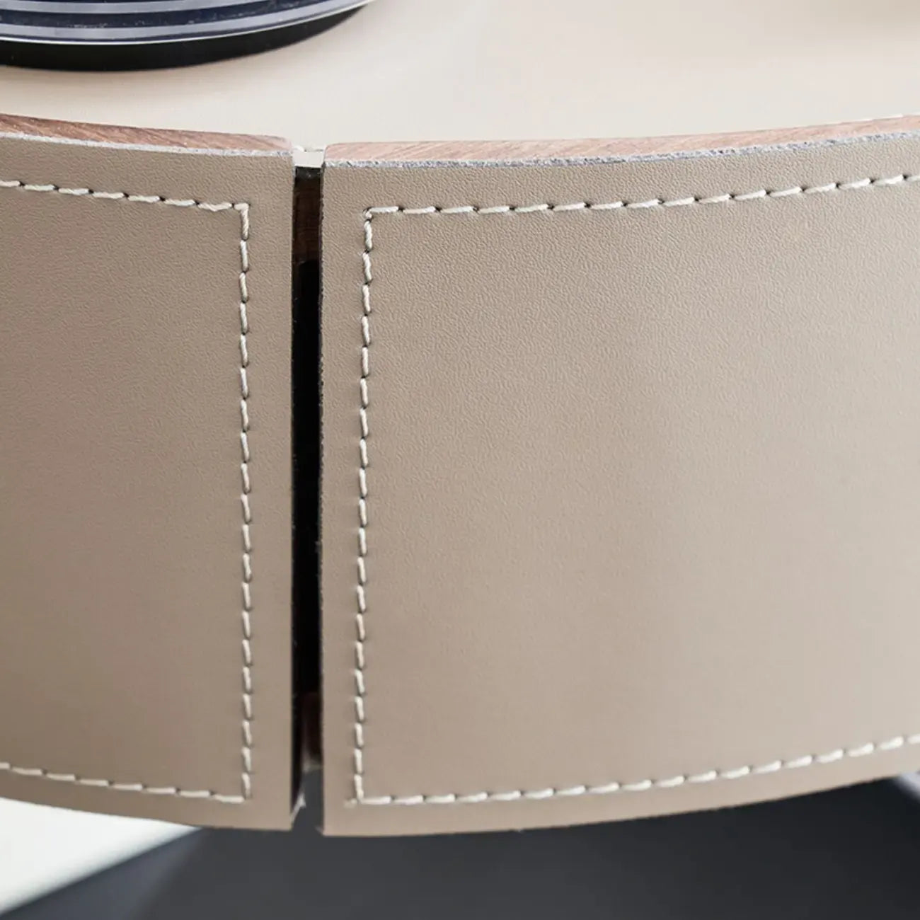 Contemporary Beige Leather Oval X-Base Drawer Nightstand