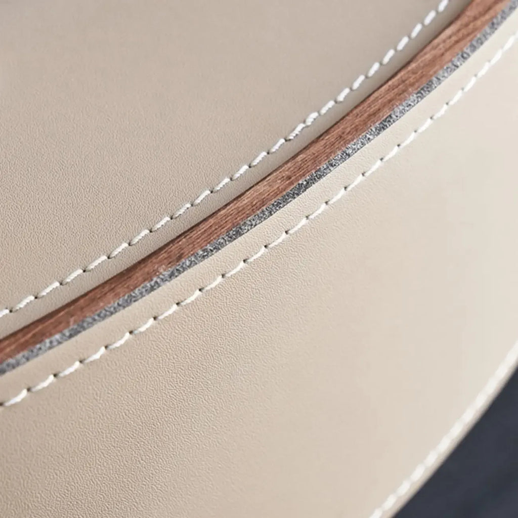 Contemporary Beige Leather Oval X-Base Drawer Nightstand