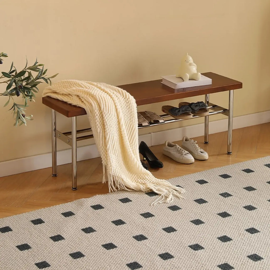 Retro Charming Rattan Metal Living Room Bench with Storage