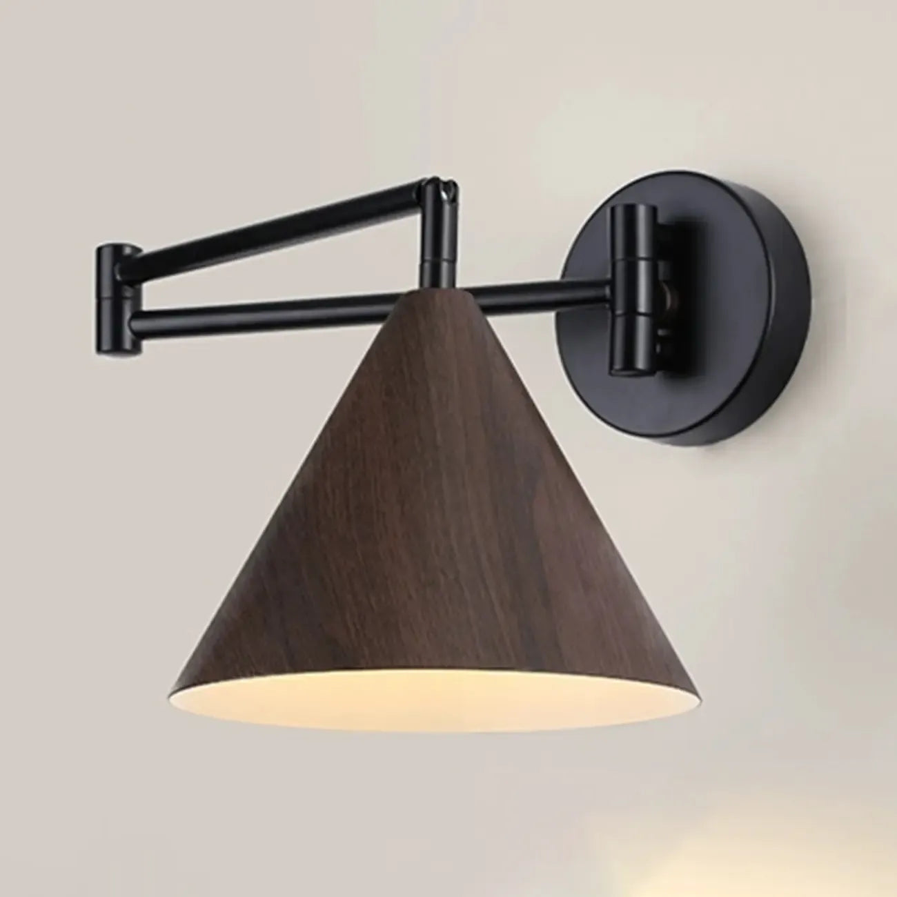 18 Small Bedside Swing Arm Wall Light with Wooden Shade
