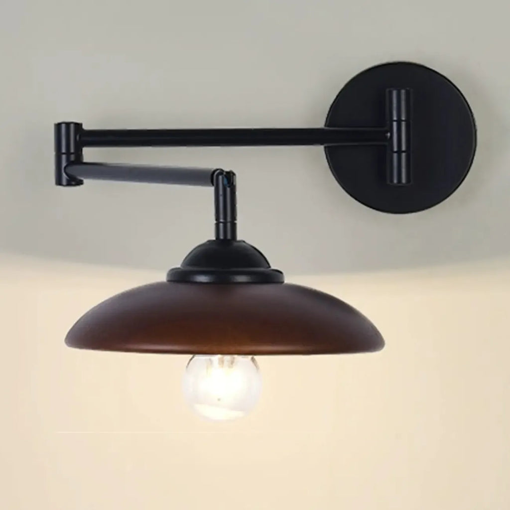 18 Small Bedside Swing Arm Wall Light with Wooden Shade