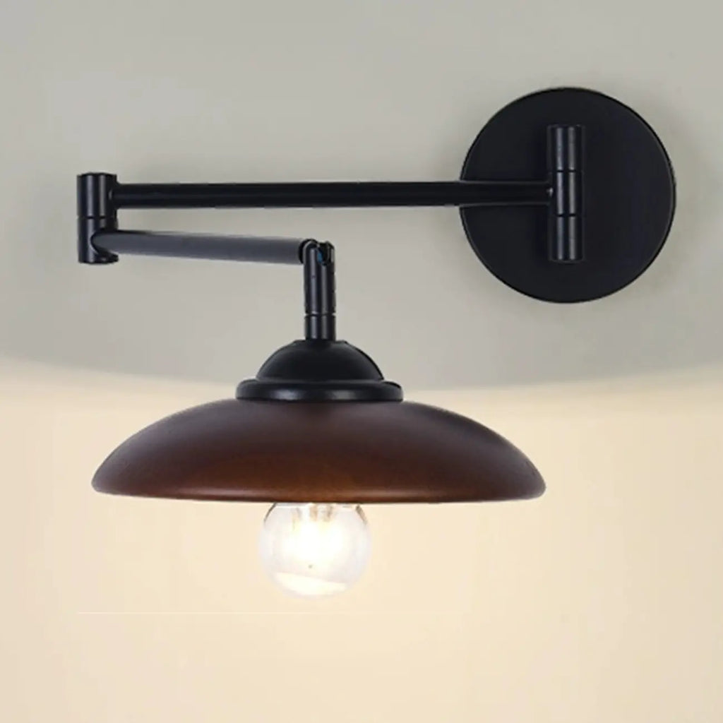 18 Small Bedside Swing Arm Wall Light with Wooden Shade