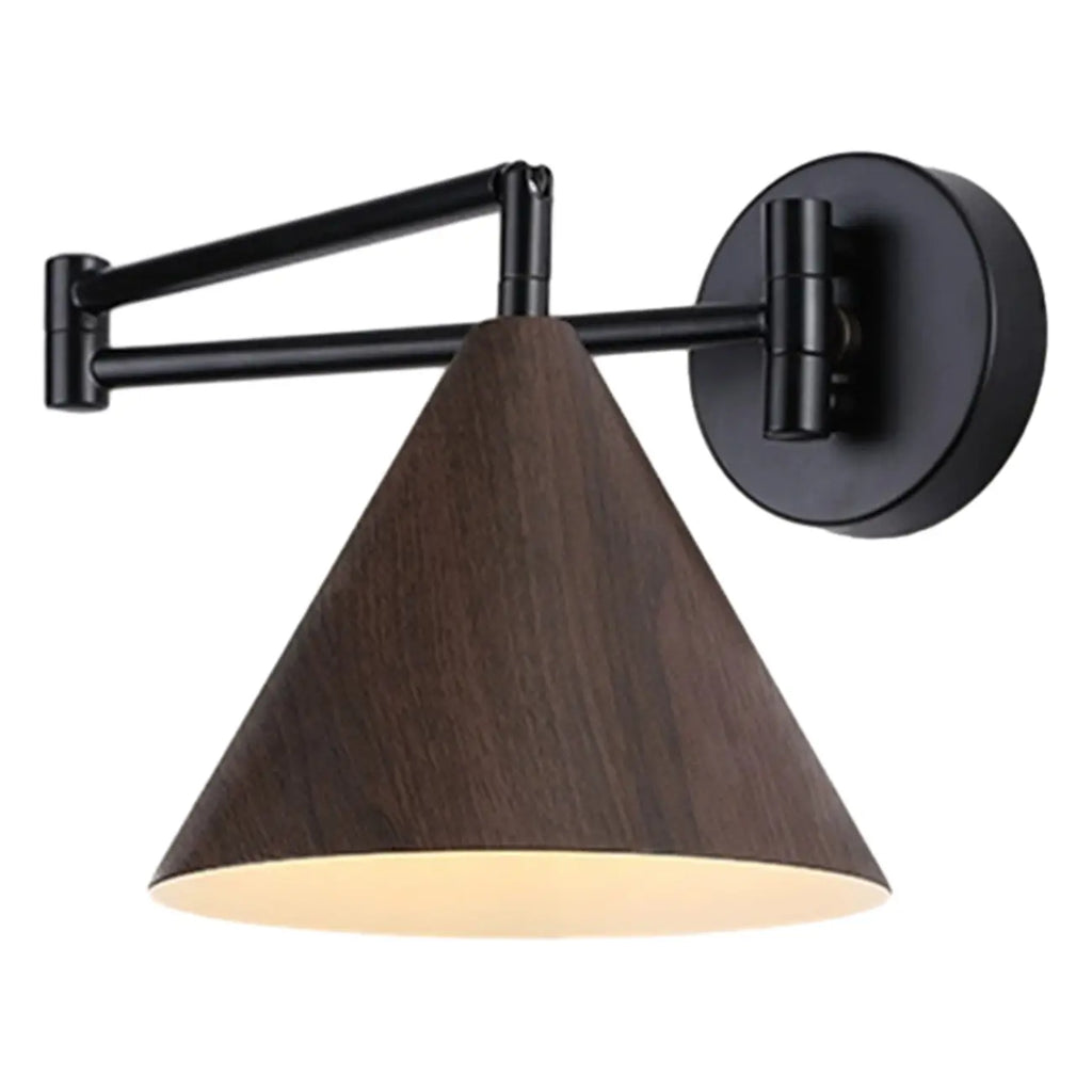 18 Small Bedside Swing Arm Wall Light with Wooden Shade