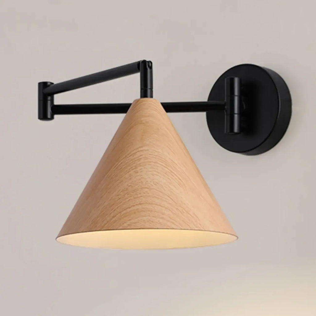18 Small Bedside Swing Arm Wall Light with Wooden Shade