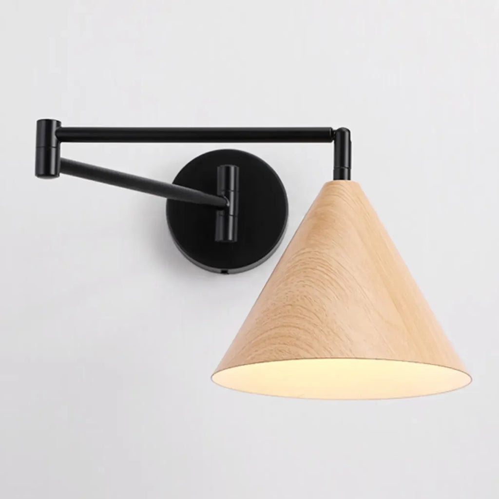 18 Small Bedside Swing Arm Wall Light with Wooden Shade