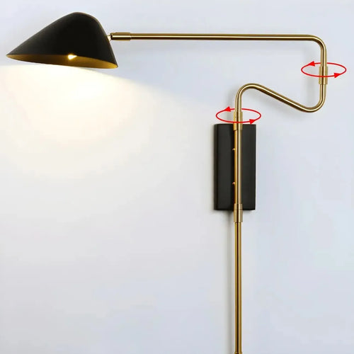 Black Metal Swing Arm Plug in Wall Sconce for Bedroom