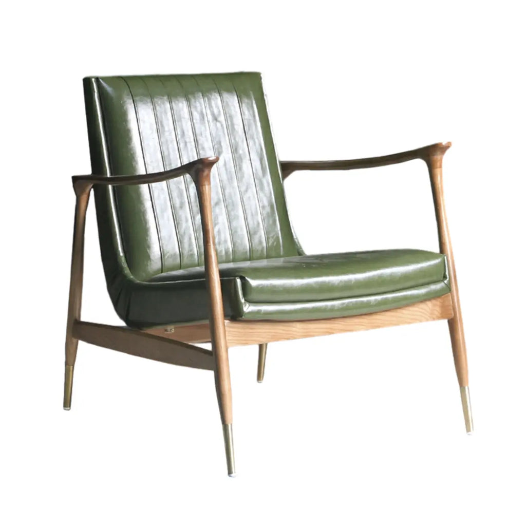 Modern Green Leather Armchair with High Back Design
