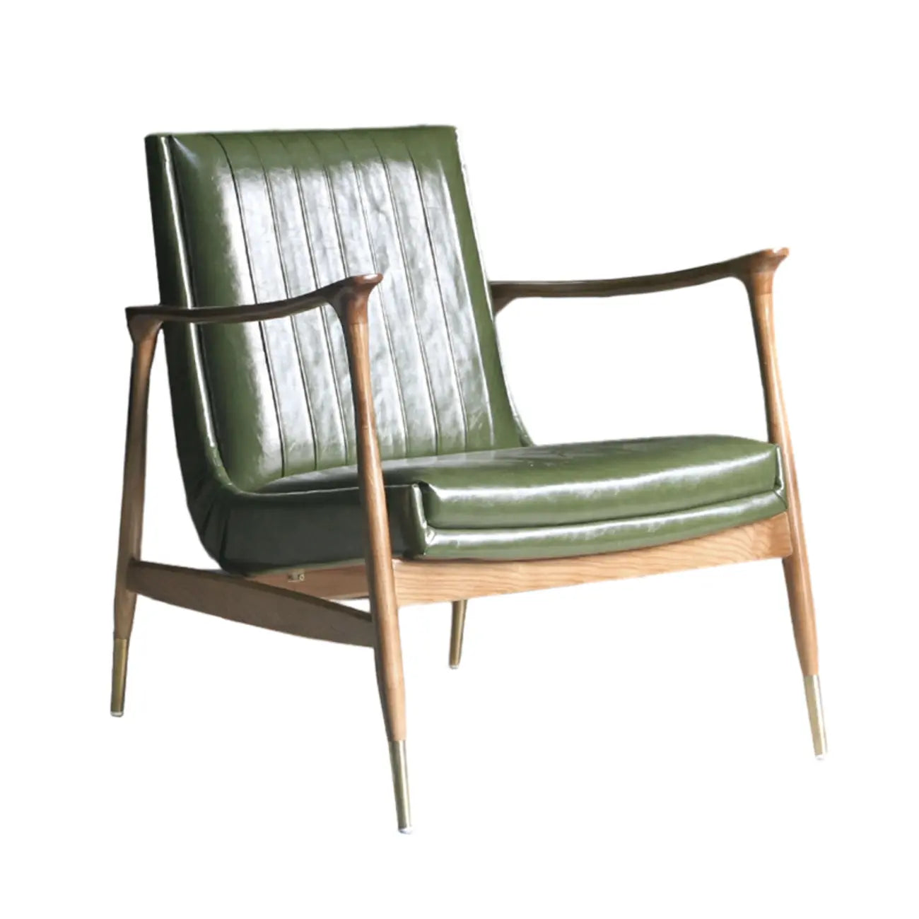 Modern Green Leather Armchair with High Back Design