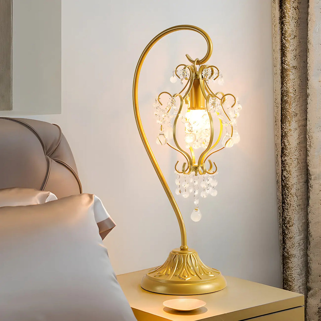 Geometric Gold LED Crystal Table Lamp for Bedroom Decor