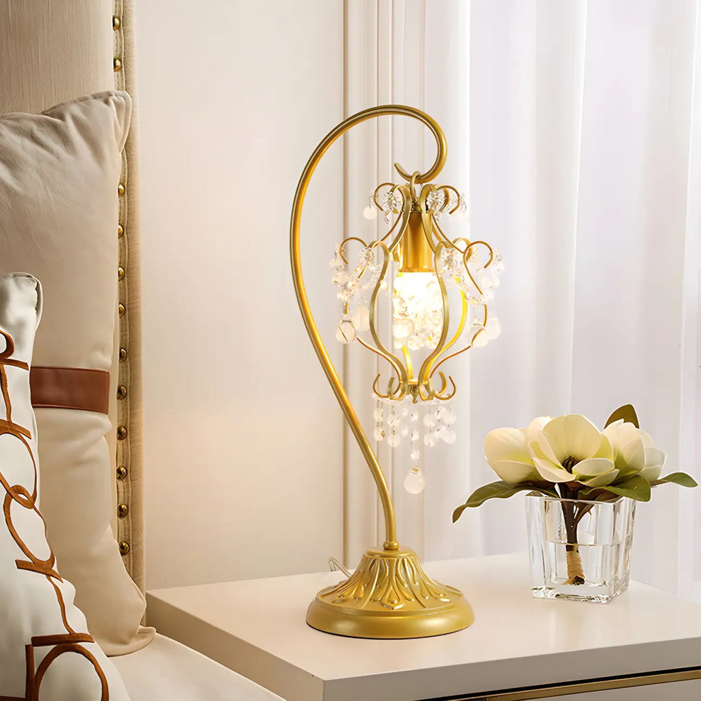 Geometric Gold LED Crystal Table Lamp for Bedroom Decor