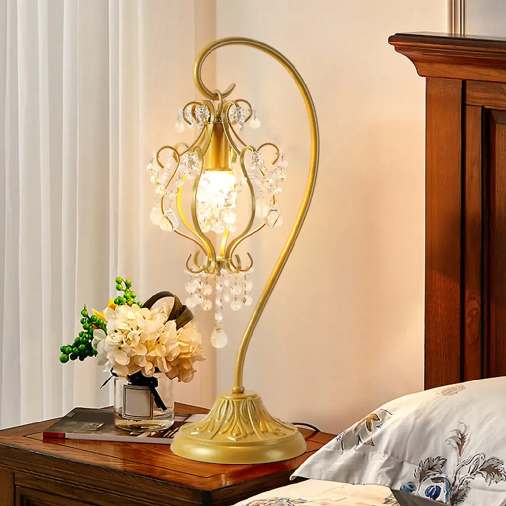 Geometric Gold LED Crystal Table Lamp for Bedroom Decor