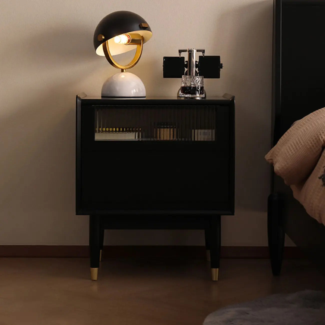 Narrow Black Wood Drawer Storage Bedroom Nightstand