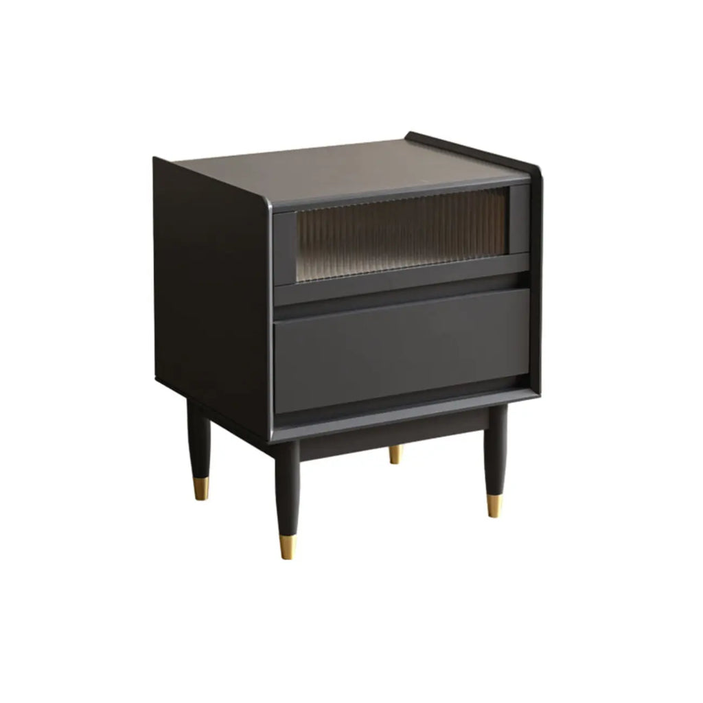 Narrow Black Wood Drawer Storage Bedroom Nightstand