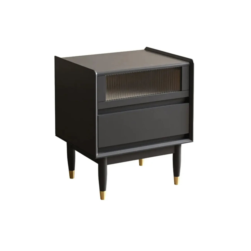 Narrow Black Wood Drawer Storage Bedroom Nightstand