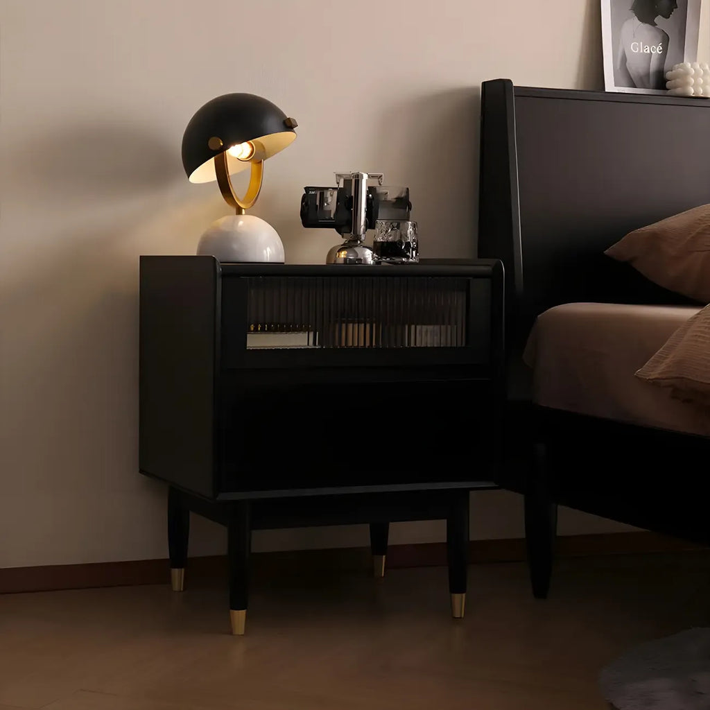 Narrow Black Wood Drawer Storage Bedroom Nightstand