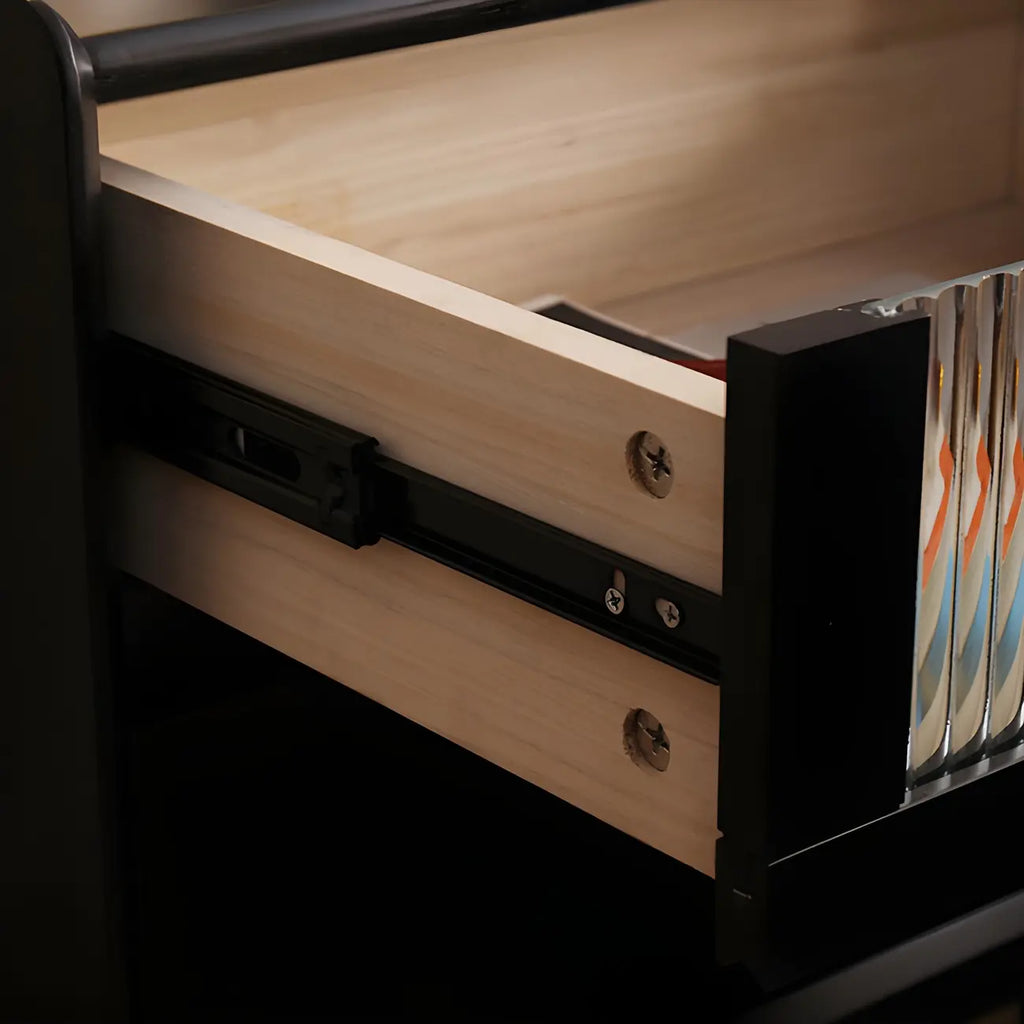 Narrow Black Wood Drawer Storage Bedroom Nightstand