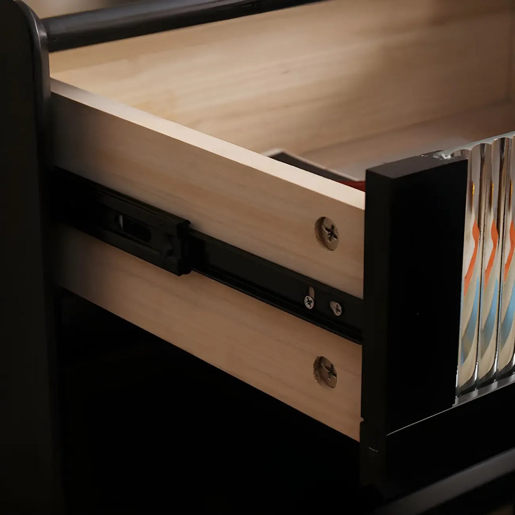 Narrow Black Wood Drawer Storage Bedroom Nightstand