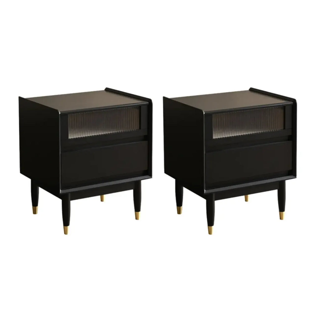 Narrow Black Wood Drawer Storage Bedroom Nightstand