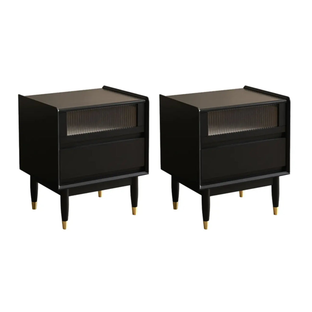 Narrow Black Wood Drawer Storage Bedroom Nightstand