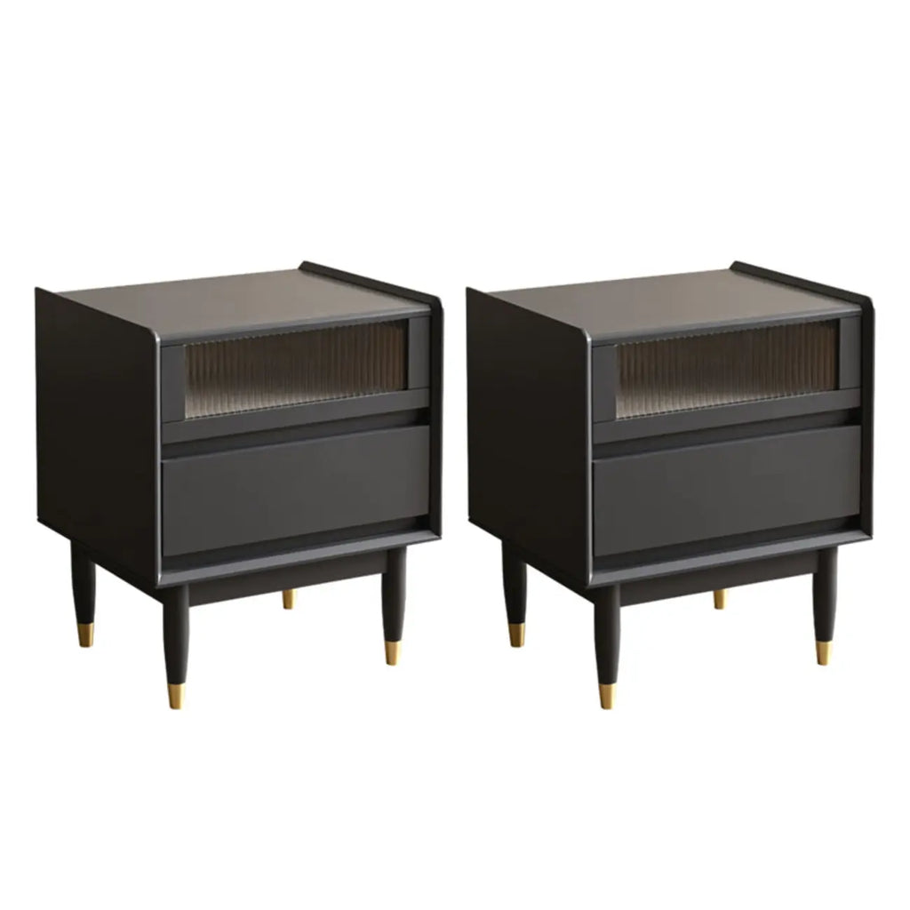 Narrow Black Wood Drawer Storage Bedroom Nightstand