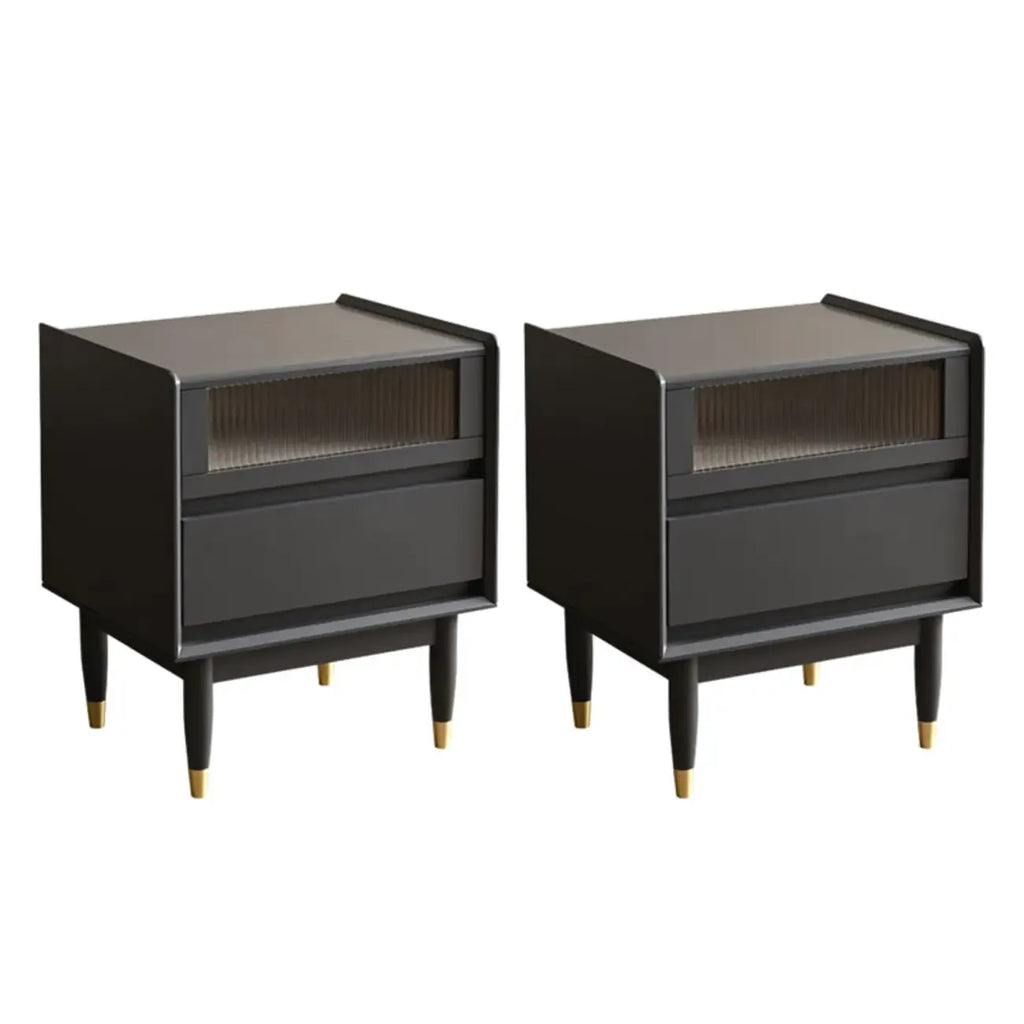 Narrow Black Wood Drawer Storage Bedroom Nightstand