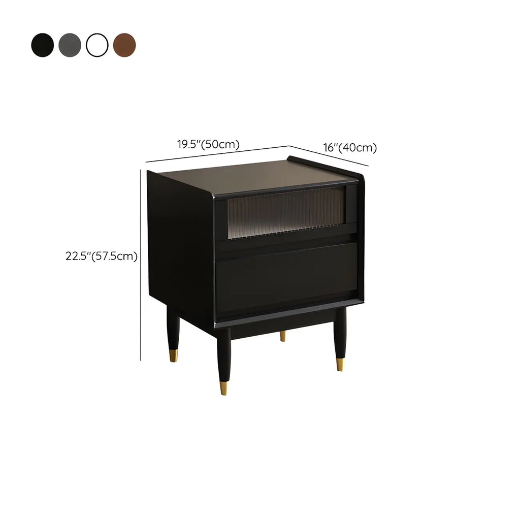Narrow Black Wood Drawer Storage Bedroom Nightstand