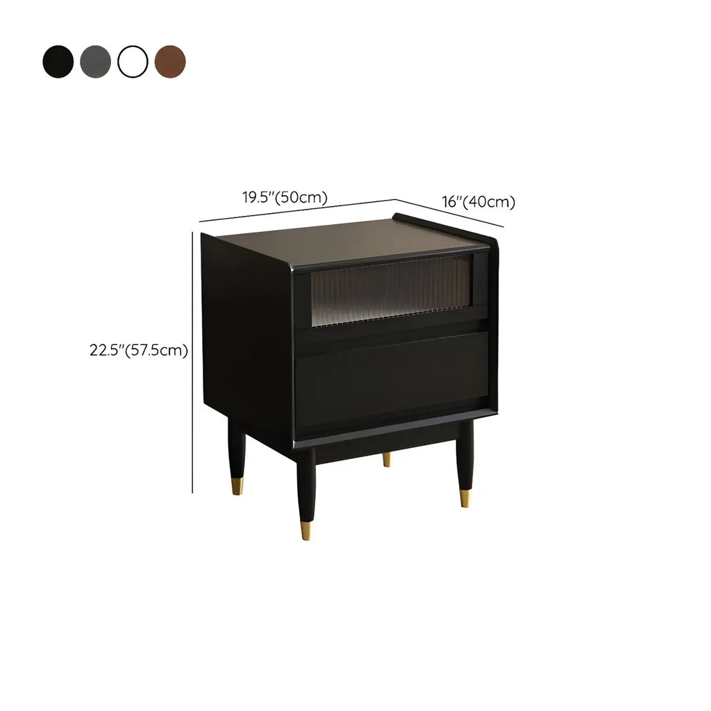 Narrow Black Wood Drawer Storage Bedroom Nightstand