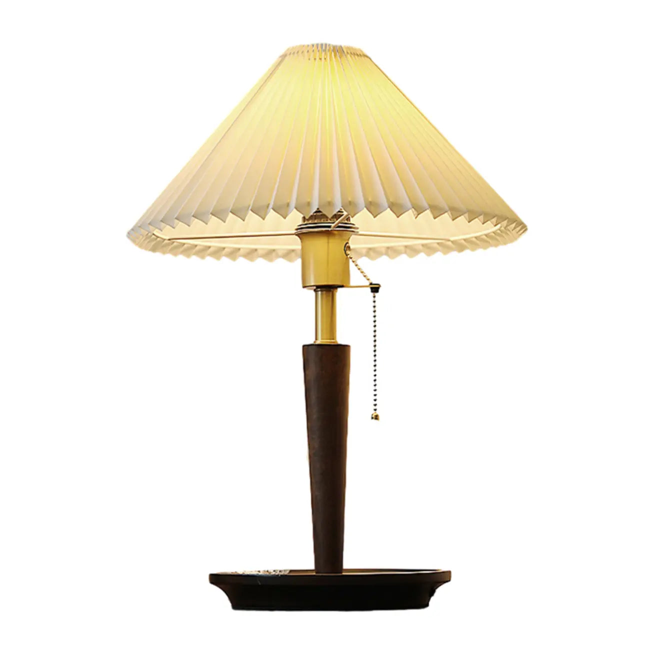 Small Walnut Wood Fabric Umbrella Table Lamp for Bedroom