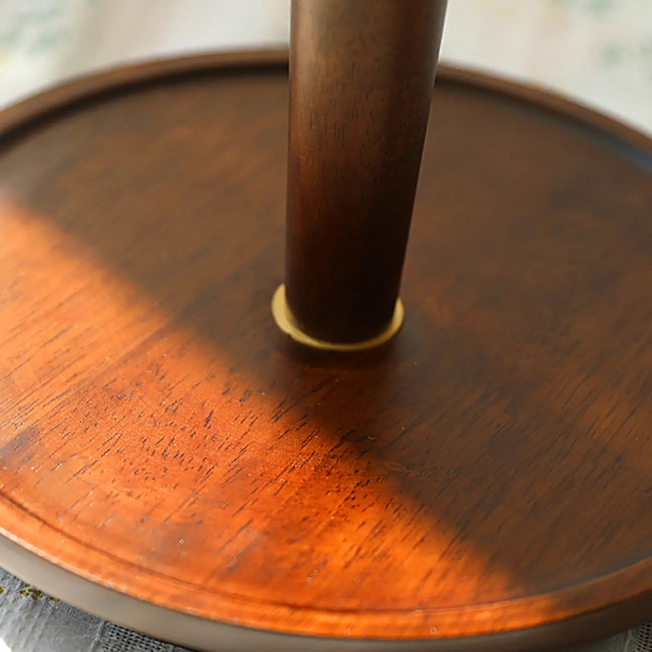 Small Walnut Wood Fabric Umbrella Table Lamp for Bedroom