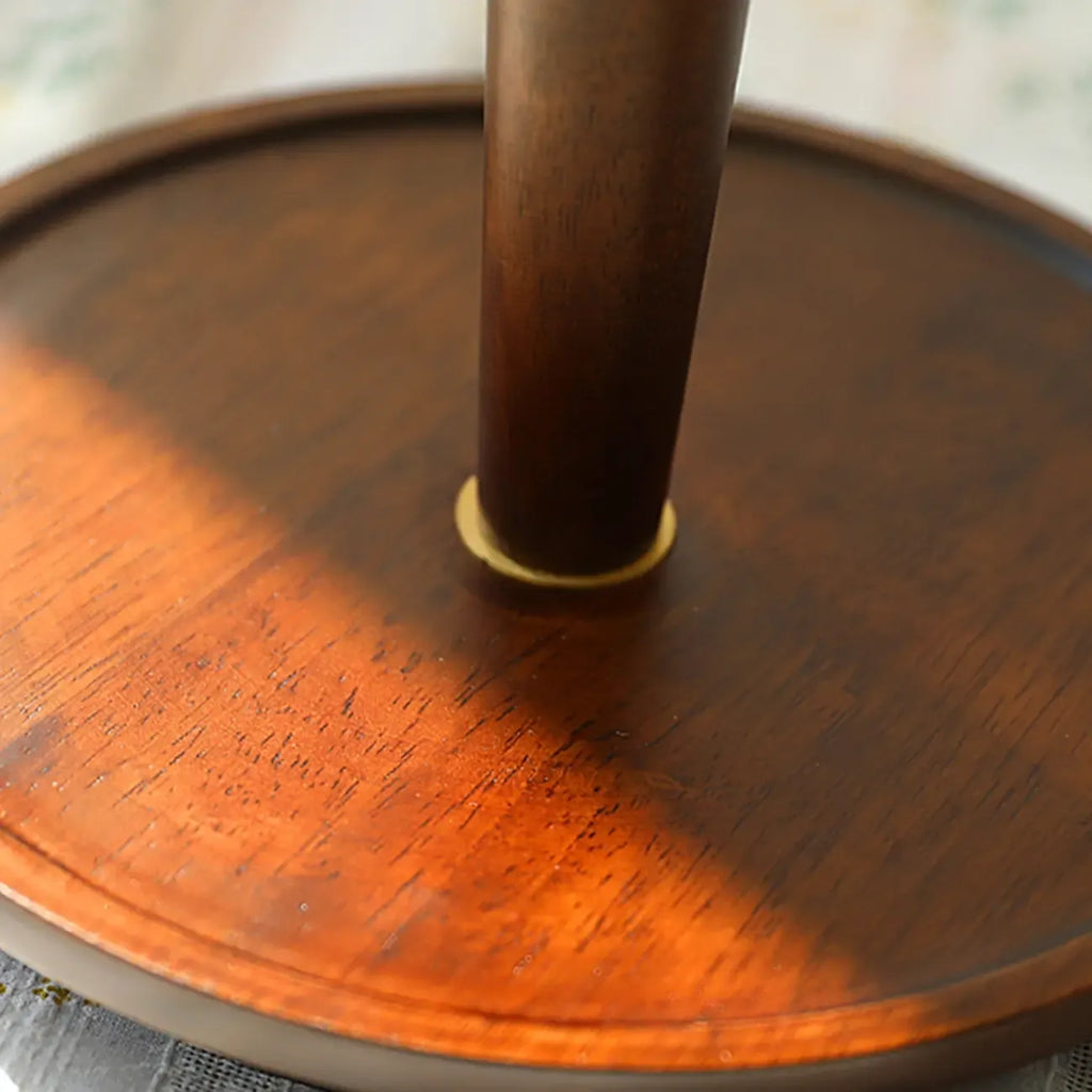 Small Walnut Wood Fabric Umbrella Table Lamp for Bedroom