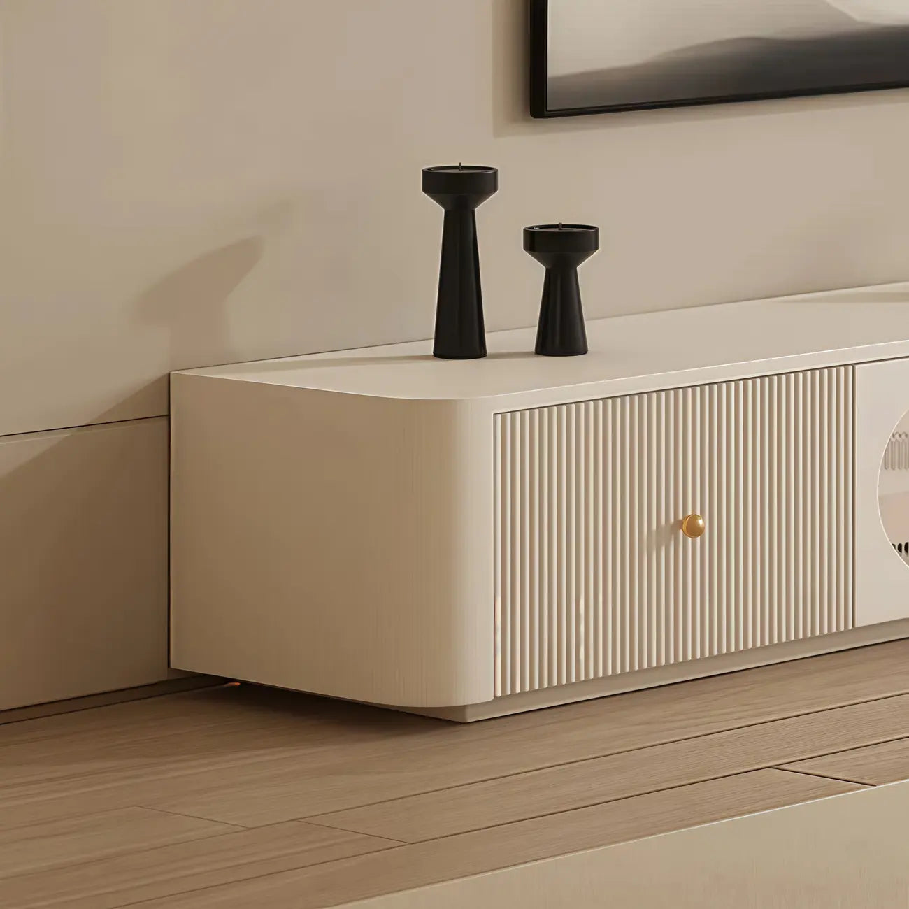 Long Modern White Wooden TV Stand with Drawers