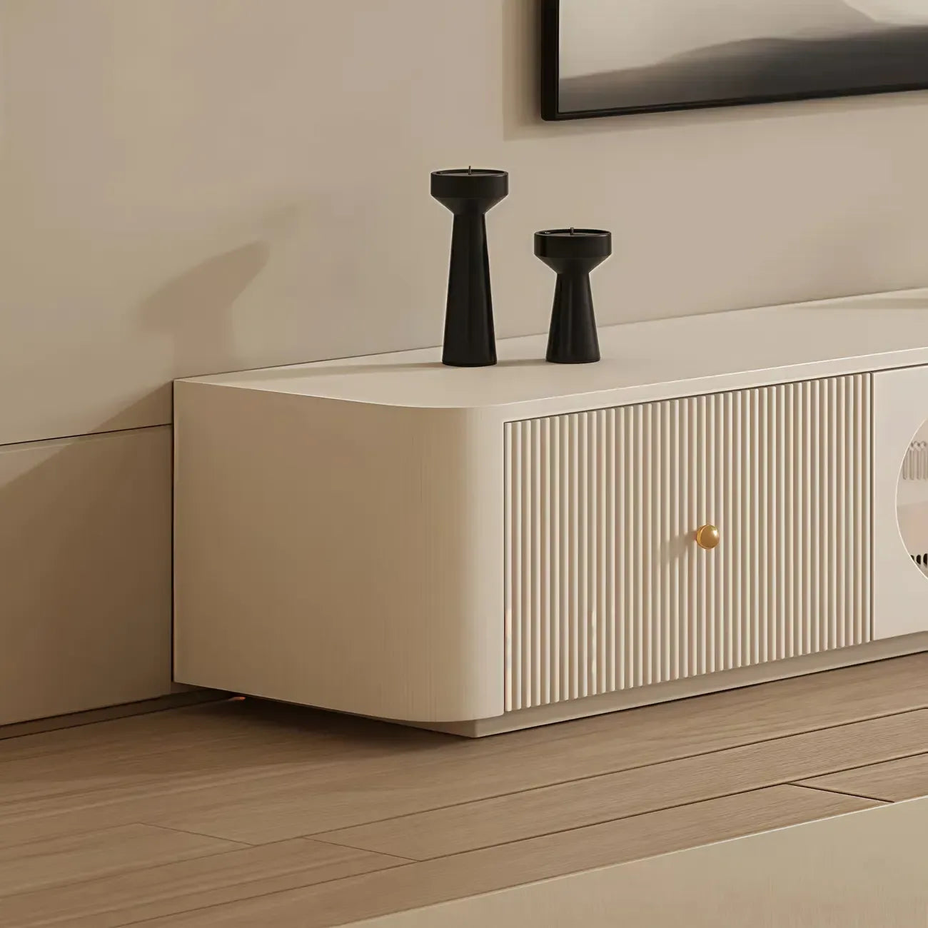 Long Modern White Wooden TV Stand with Drawers