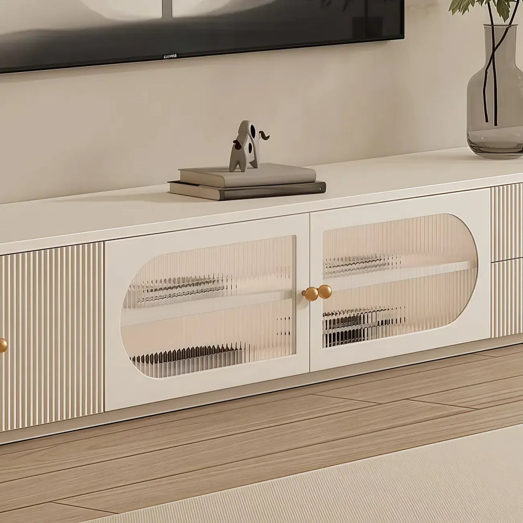 Long Modern White Wooden TV Stand with Drawers