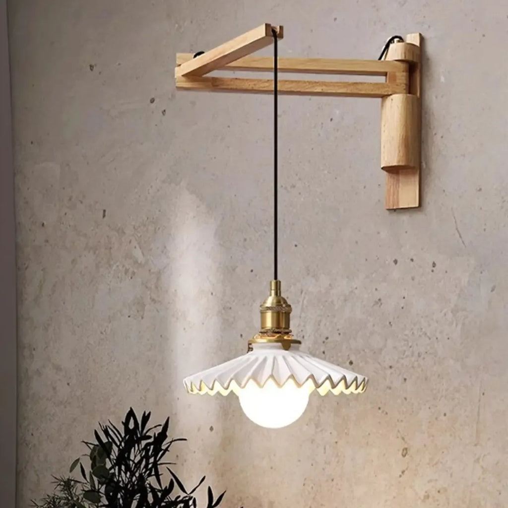Natural Wood Vintage Stylish Shade Swing Arm Wall Light
