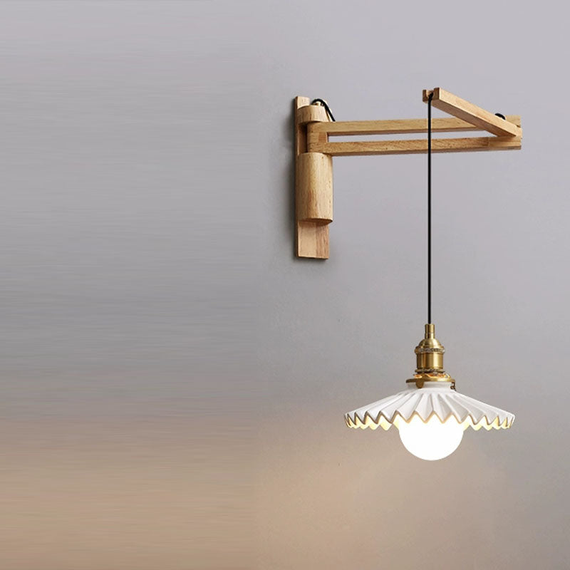 Natural Wood Vintage Stylish Shade Swing Arm Wall Light