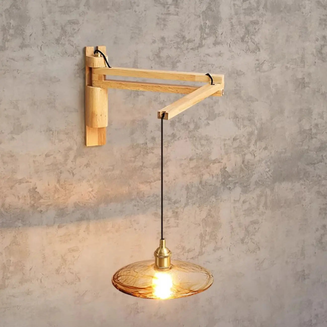 Natural Wood Vintage Stylish Shade Swing Arm Wall Light