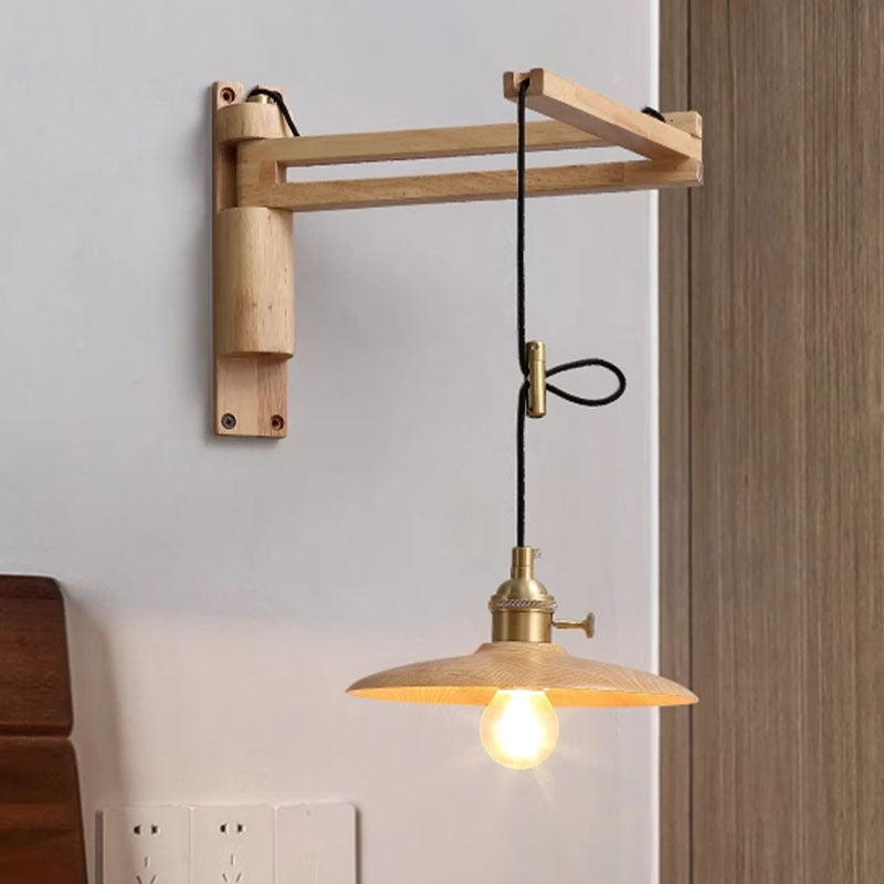 Natural Wood Vintage Stylish Shade Swing Arm Wall Light