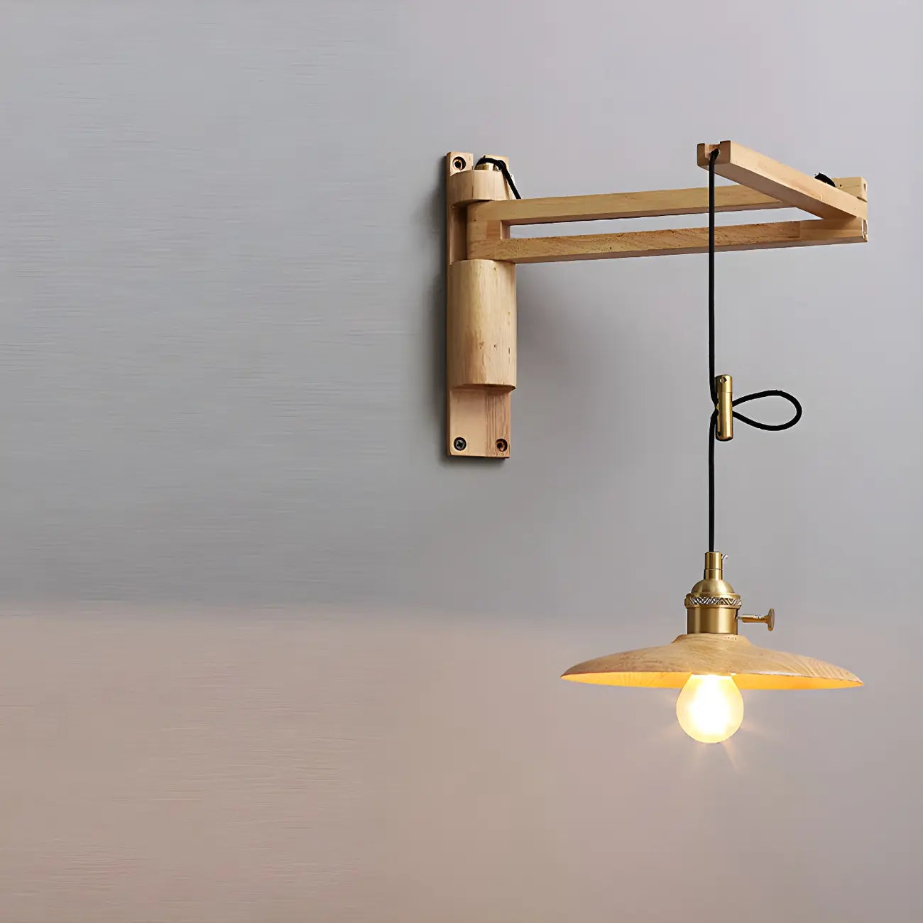 Natural Wood Vintage Stylish Shade Swing Arm Wall Light