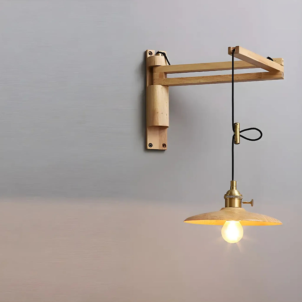 Natural Wood Vintage Stylish Shade Swing Arm Wall Light