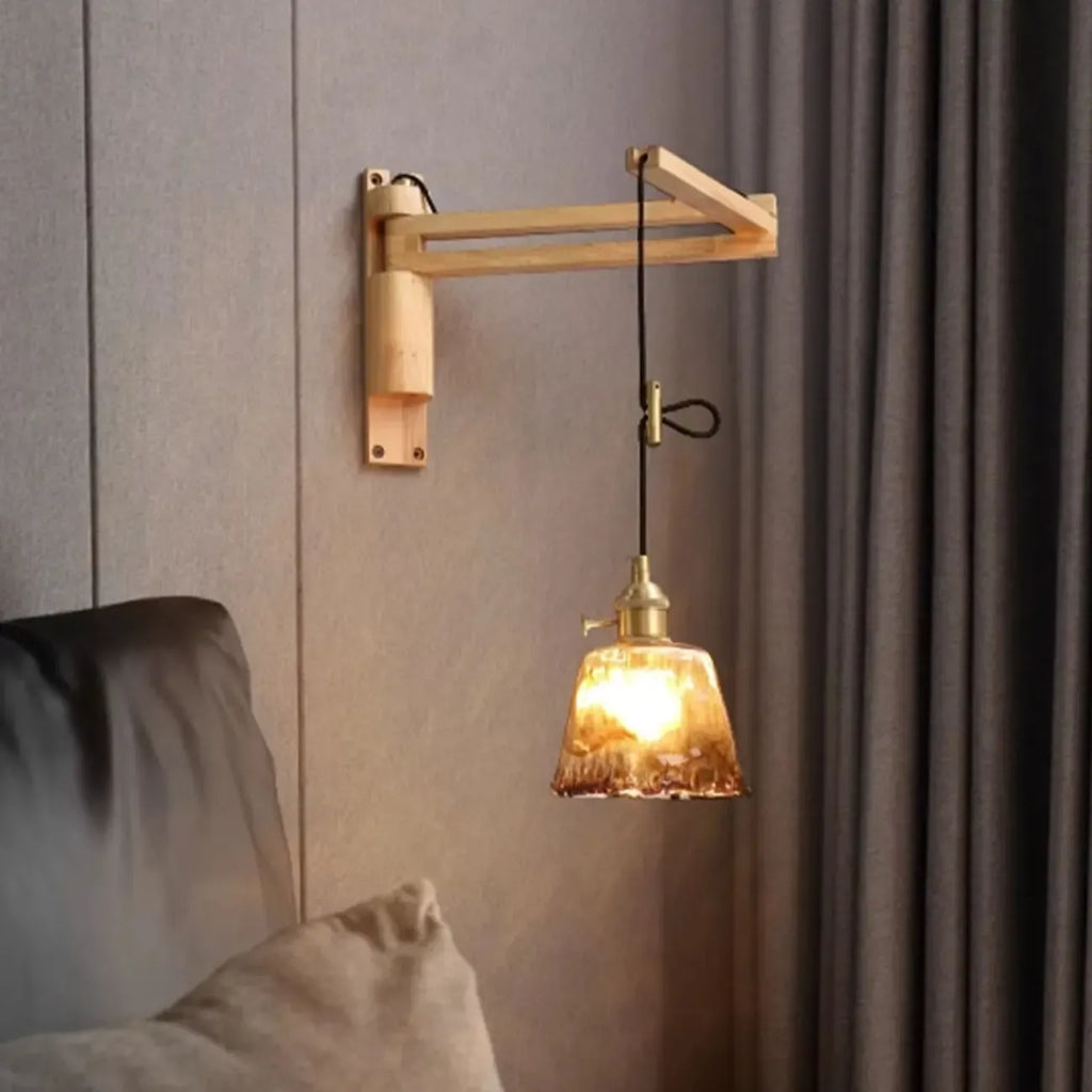 Natural Wood Vintage Stylish Shade Swing Arm Wall Light