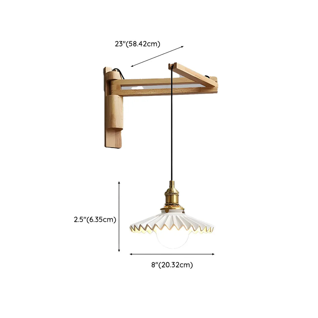 Natural Wood Vintage Stylish Shade Swing Arm Wall Light