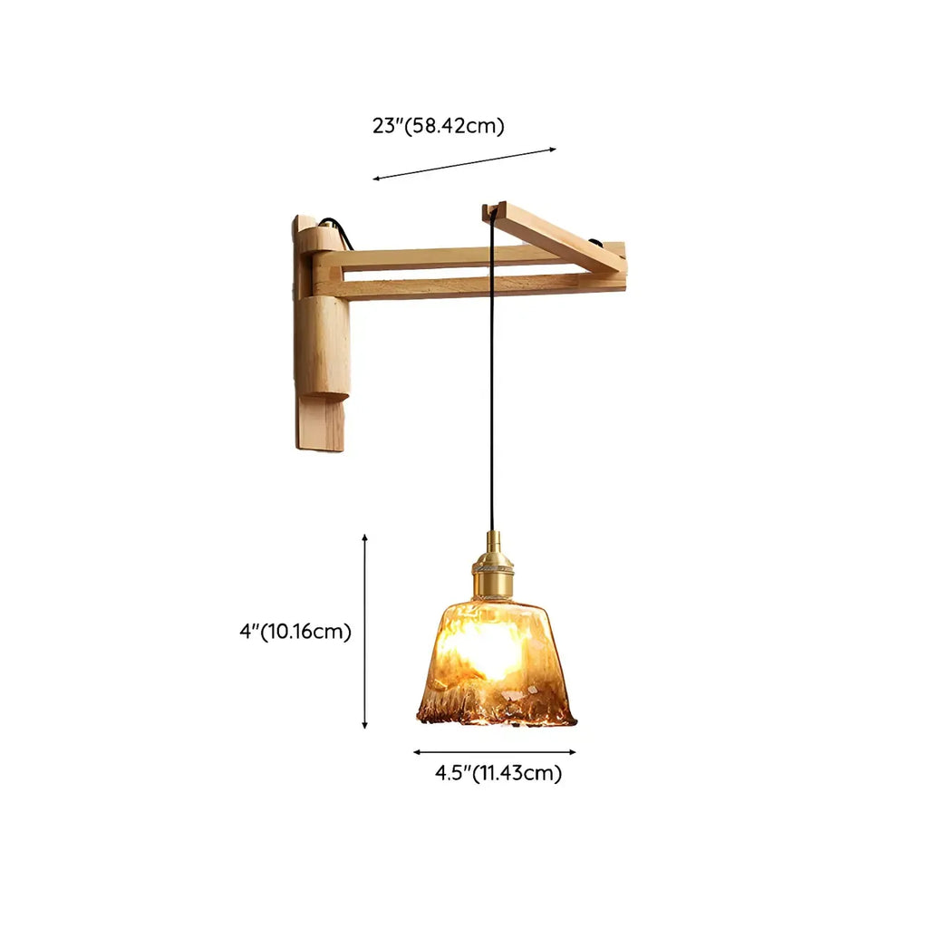 Natural Wood Vintage Stylish Shade Swing Arm Wall Light