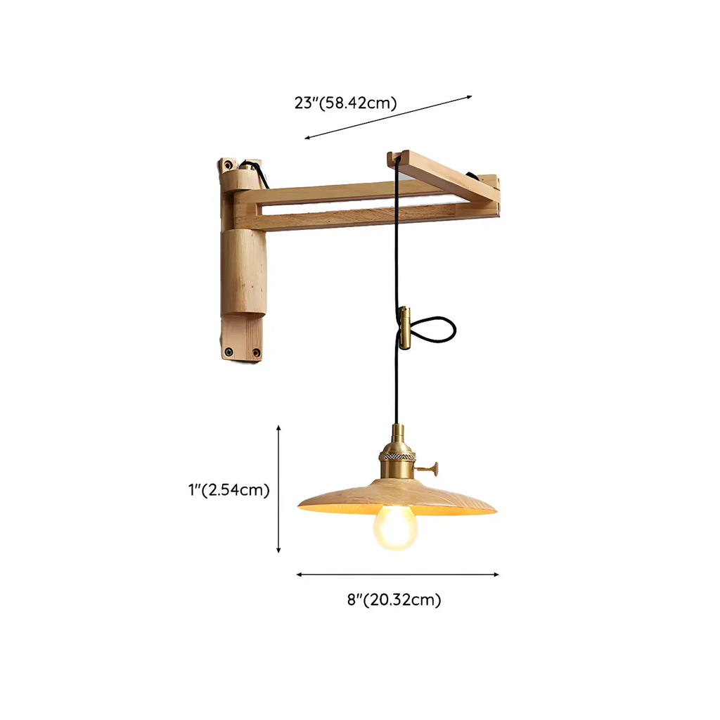 Natural Wood Vintage Stylish Shade Swing Arm Wall Light