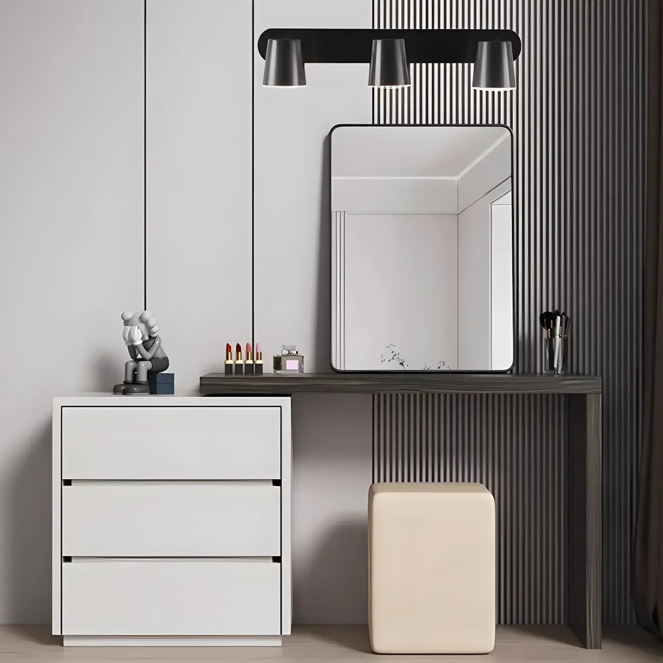 Geometric Dimmable Black Vanity Light  with 3-Light