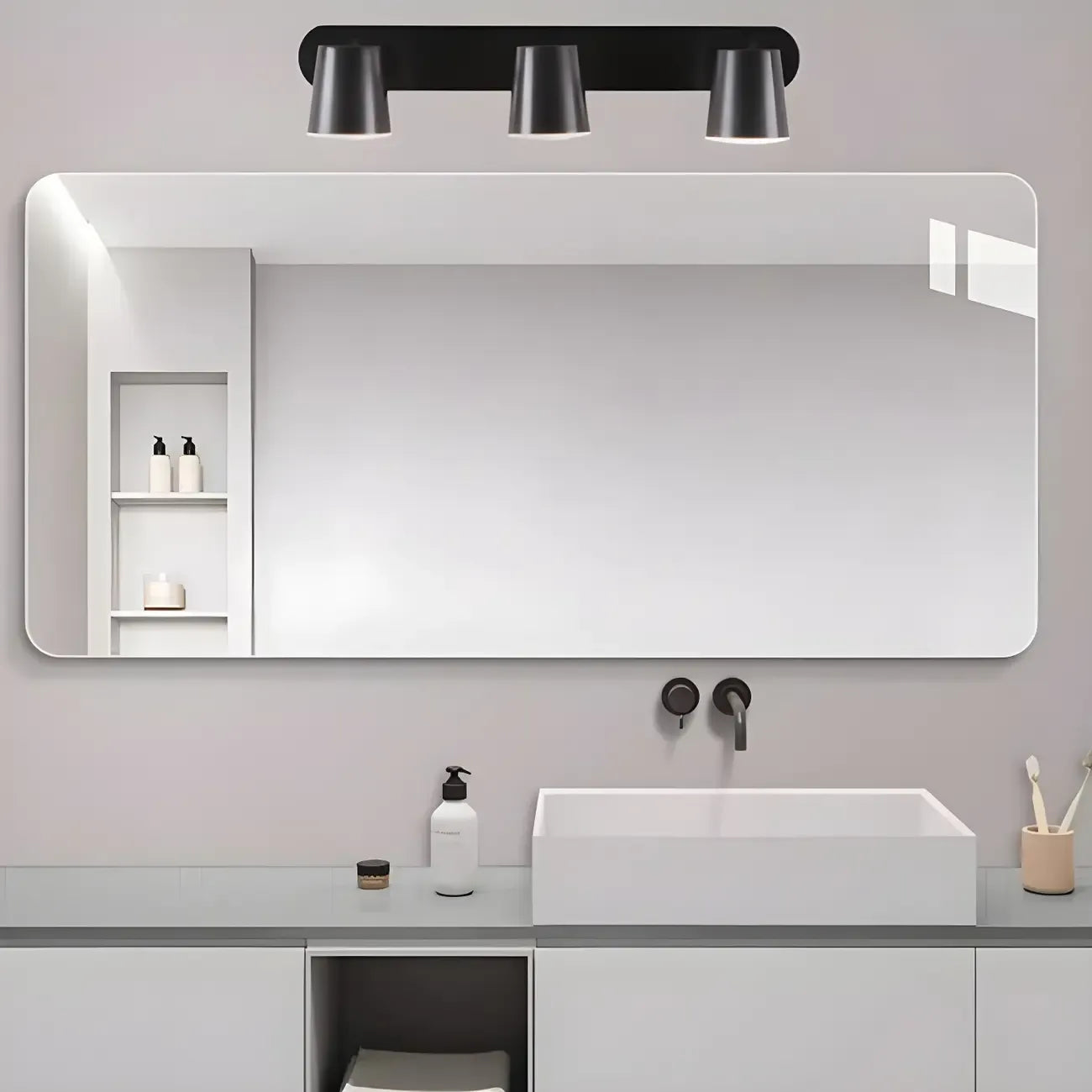 Geometric Dimmable Black Vanity Light  with 3-Light