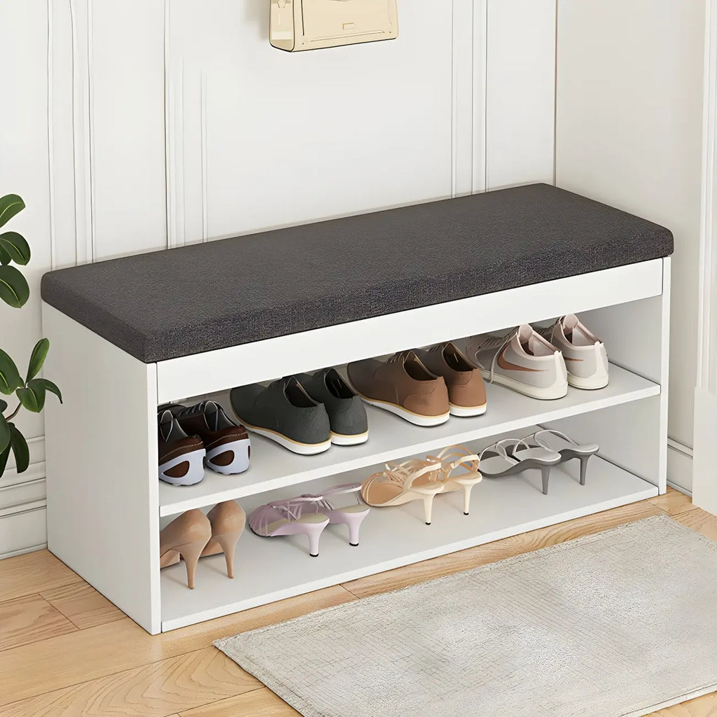 Entryway Wooden Drop Front Shoe Storage Bench Padded Seat