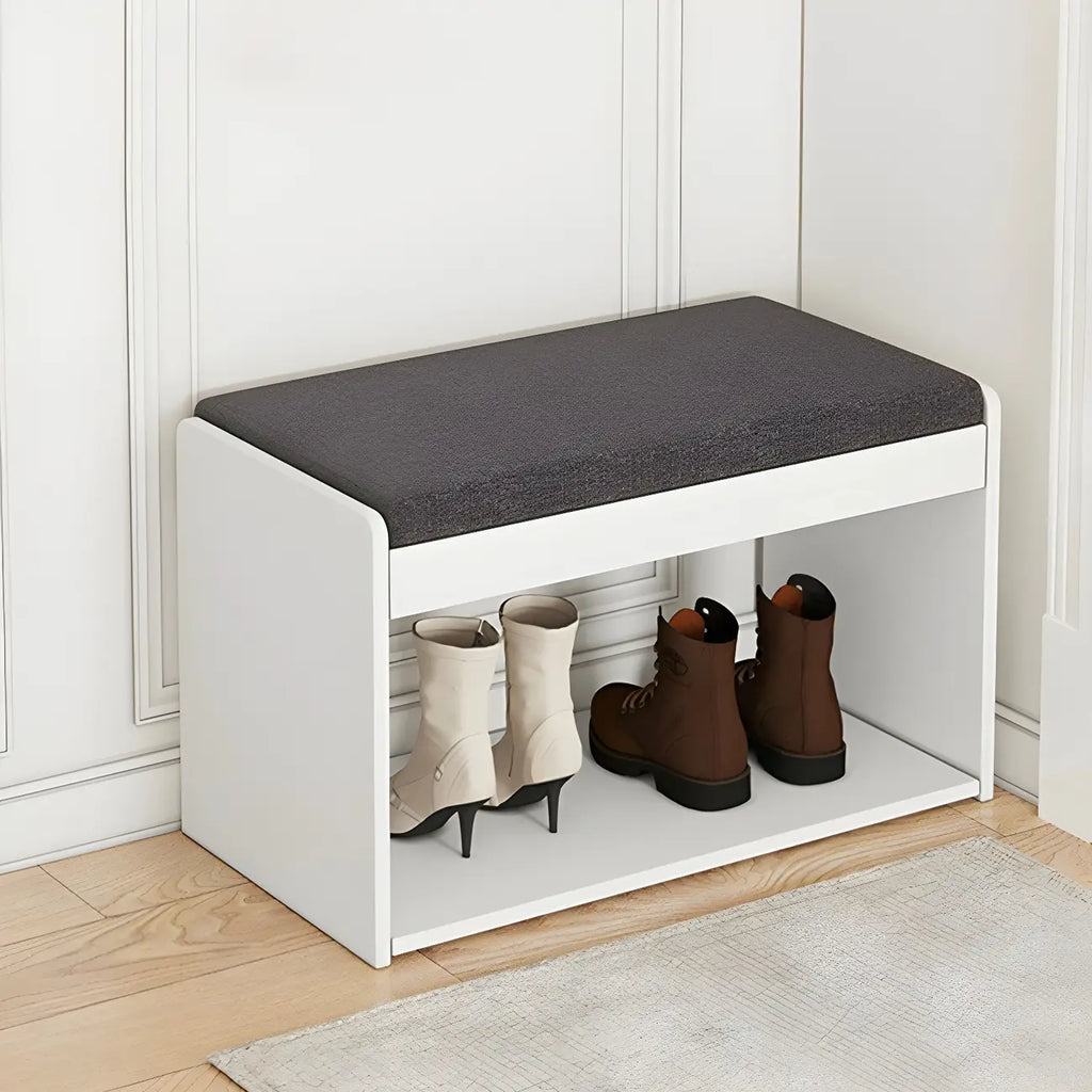 Entryway Wooden Drop Front Shoe Storage Bench Padded Seat
